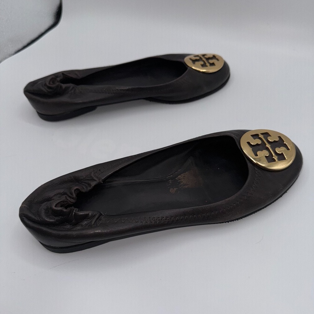 Tory Burch Reva Womens Ballet 7‎ M Black Leather Round Toe Comfort Slip On Flats - Picture 9 of 11
